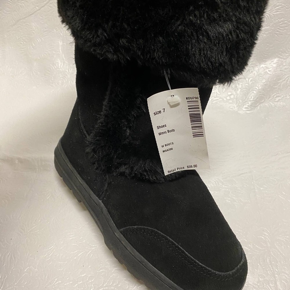 7M Witty Black suede and plush faux fur boots